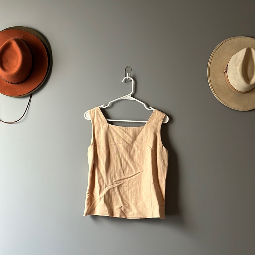 Gorgeous beige linen dress top with button back
